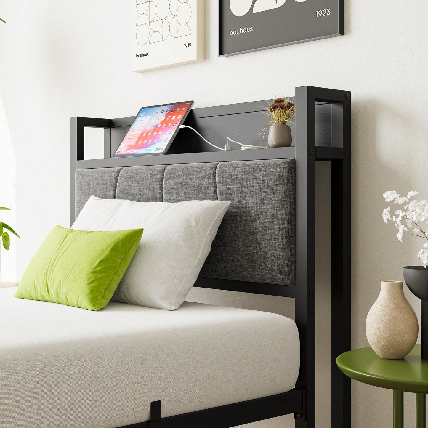 Twin Size Bed Frame With Storage Headboard And Charging Station