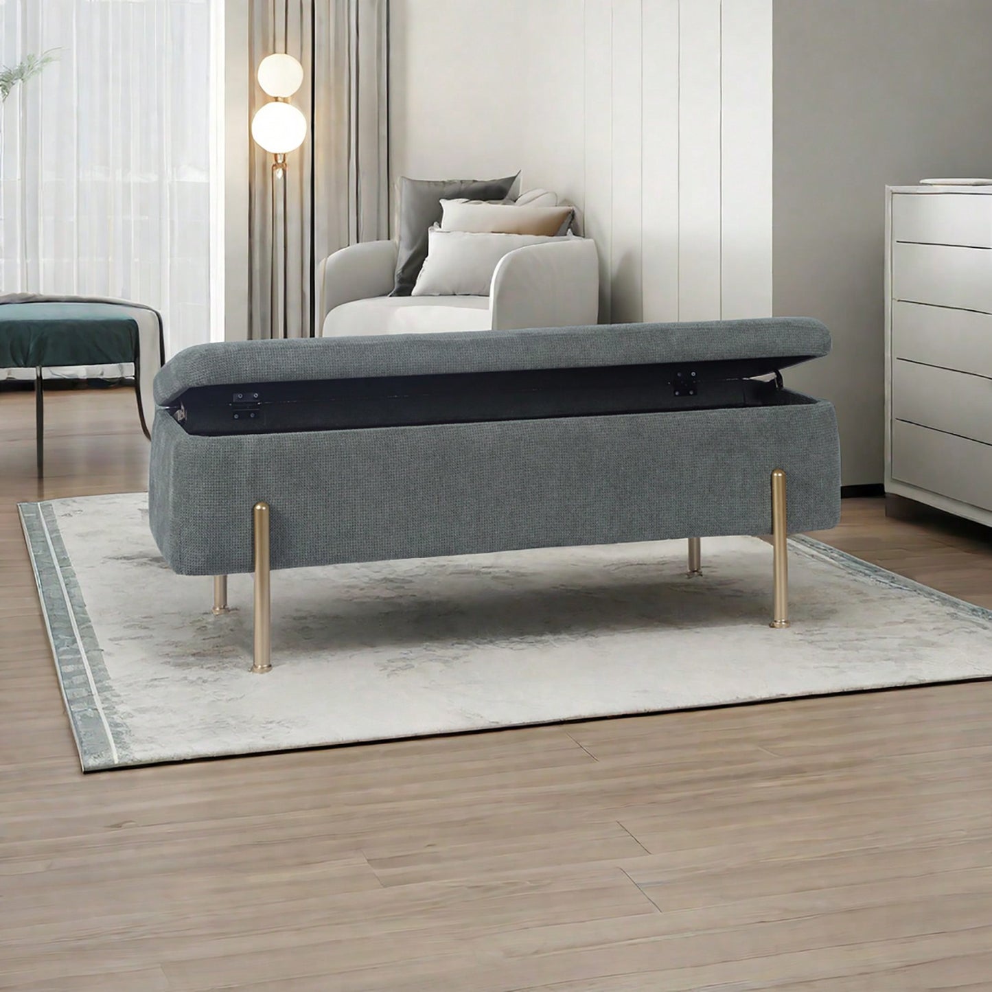 Upholstered Storage Bench With Chenille Fabric