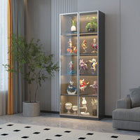 New Design Double Door Metal Glass Display Storage Cabinet With Light Strip For Living Room