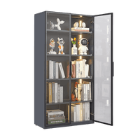 New Design Double Door Metal Glass Display Storage Cabinet With Light Strip For Living Room