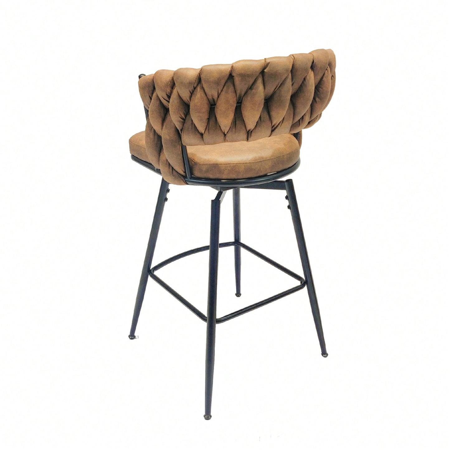 Leather Woven Bar Stools Set of 2 360° Swivel Counter Height Chairs with Backrest Footrest for Home Bar Cafe Restaurant