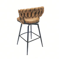Leather Woven Bar Stools Set of 2 360° Swivel Counter Height Chairs with Backrest Footrest for Home Bar Cafe Restaurant