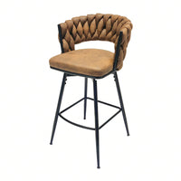 Leather Woven Bar Stools Set of 2 360° Swivel Counter Height Chairs with Backrest Footrest for Home Bar Cafe Restaurant