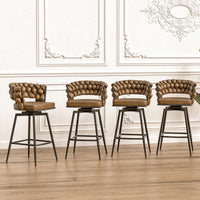 Leather Woven Bar Stools Set of 2 360° Swivel Counter Height Chairs with Backrest Footrest for Home Bar Cafe Restaurant