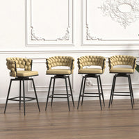 Leather Woven Bar Stools Set of 2 360° Swivel Counter Height Chairs with Backrest Footrest for Home Bar Cafe Restaurant