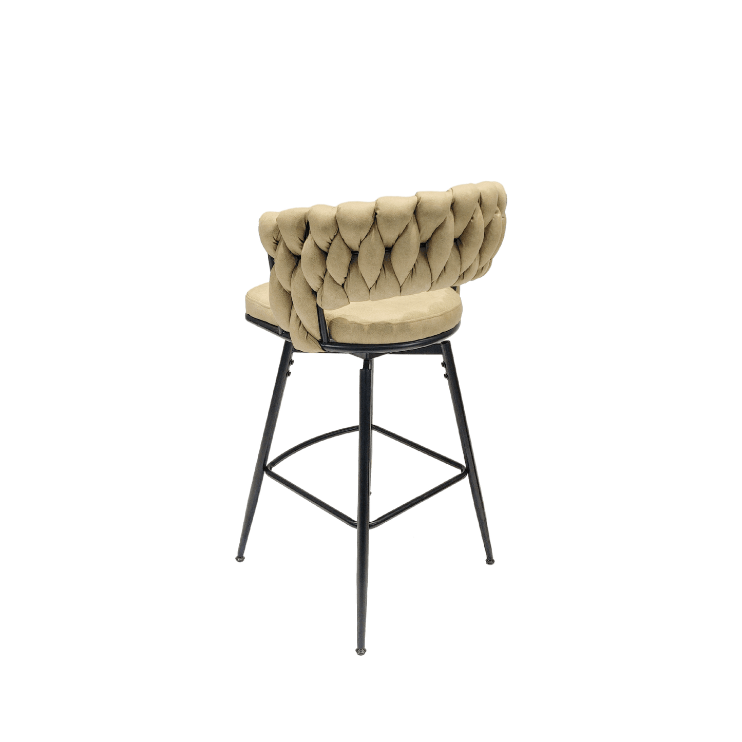 Leather Woven Bar Stools Set of 2 360° Swivel Counter Height Chairs with Backrest Footrest for Home Bar Cafe Restaurant