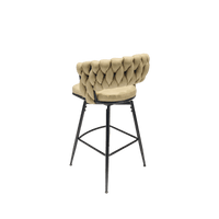 Leather Woven Bar Stools Set of 2 360° Swivel Counter Height Chairs with Backrest Footrest for Home Bar Cafe Restaurant