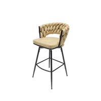 Leather Woven Bar Stools Set of 2 360° Swivel Counter Height Chairs with Backrest Footrest for Home Bar Cafe Restaurant