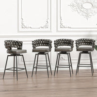 Leather Woven Bar Stools Set of 2 360° Swivel Counter Height Chairs with Backrest Footrest for Home Bar Cafe Restaurant