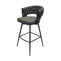 Leather Woven Bar Stools Set of 2 360° Swivel Counter Height Chairs with Backrest Footrest for Home Bar Cafe Restaurant
