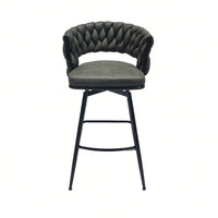 Leather Woven Bar Stools Set of 2 360° Swivel Counter Height Chairs with Backrest Footrest for Home Bar Cafe Restaurant