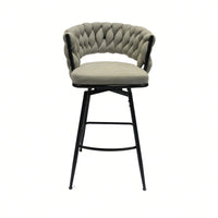 Leather Woven Bar Stools Set of 2 360° Swivel Counter Height Chairs with Backrest Footrest for Home Bar Cafe Restaurant