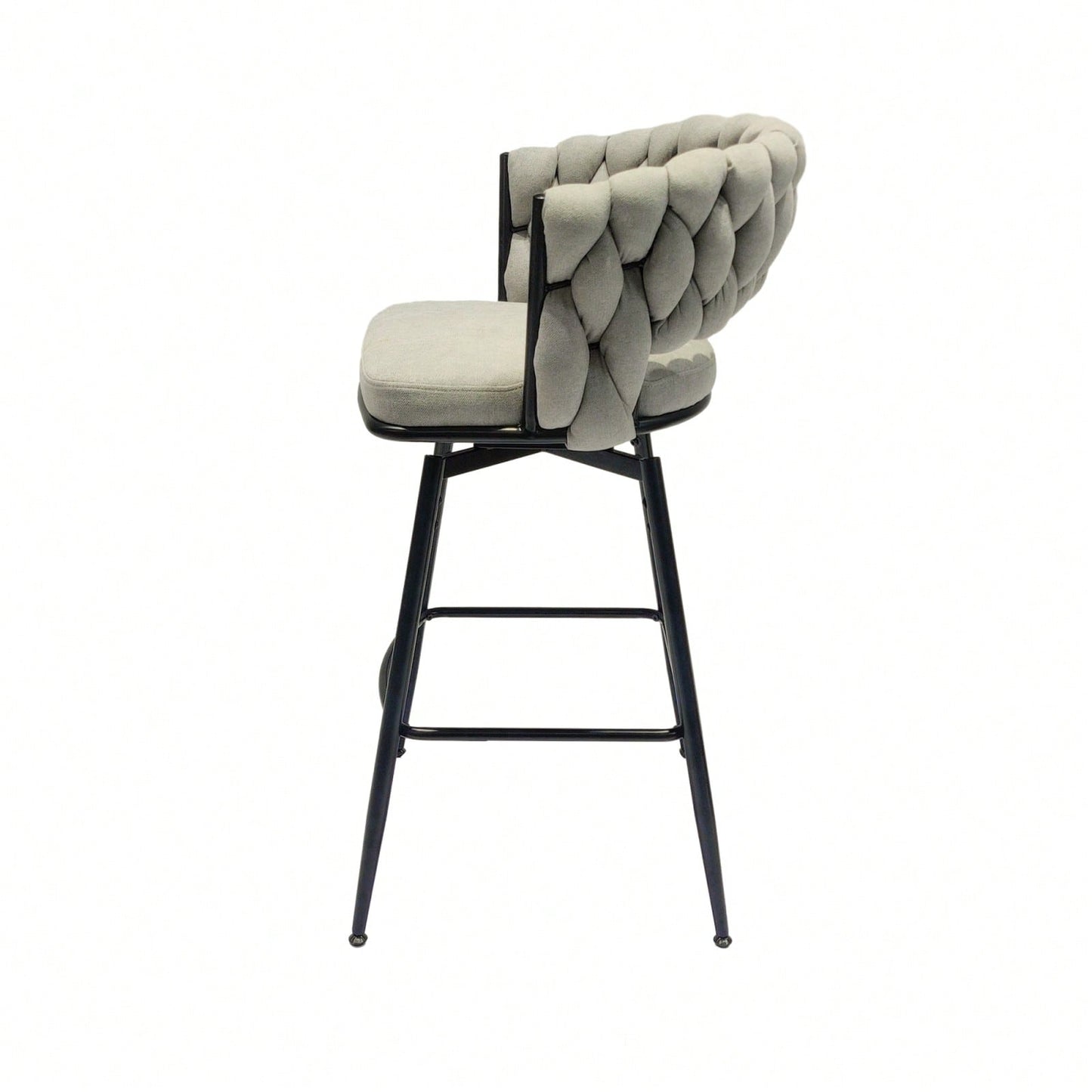 Leather Woven Bar Stools Set of 2 360° Swivel Counter Height Chairs with Backrest Footrest for Home Bar Cafe Restaurant