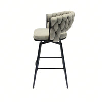 Leather Woven Bar Stools Set of 2 360° Swivel Counter Height Chairs with Backrest Footrest for Home Bar Cafe Restaurant