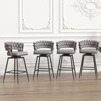 Leather Woven Bar Stools Set of 2 360° Swivel Counter Height Chairs with Backrest Footrest for Home Bar Cafe Restaurant
