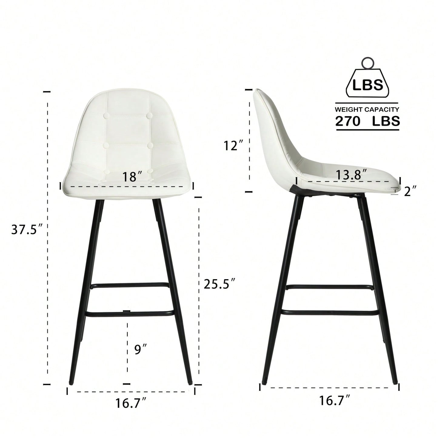 Counter Stools, Set Of 2 Bar Stools With Back And Footrest, Modern Metal Counter Height Barstools For Kitchen Home Bar