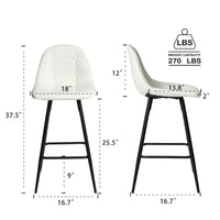 Counter Stools, Set Of 2 Bar Stools With Back And Footrest, Modern Metal Counter Height Barstools For Kitchen Home Bar