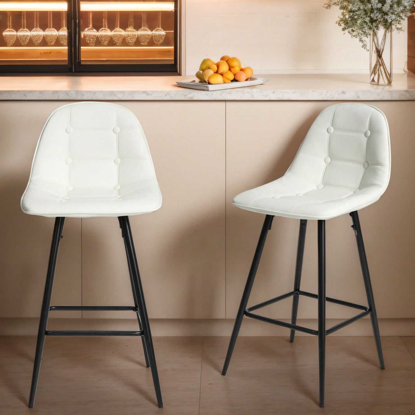 Counter Stools, Set Of 2 Bar Stools With Back And Footrest, Modern Metal Counter Height Barstools For Kitchen Home Bar