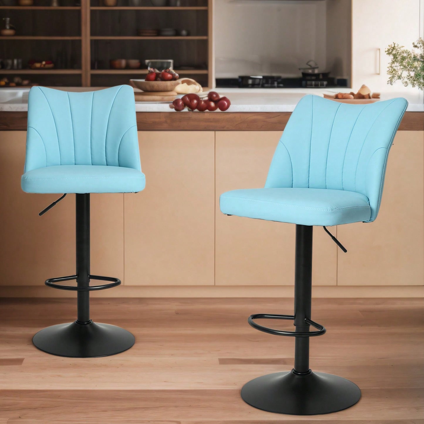 2 Swivel Bar Stools Set, Height Adjustable Counter Stool, Modern Armless Faux Leather Barstool Chairs With Backs For Kitchen Island