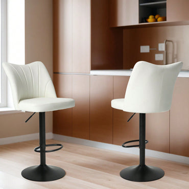 2 Swivel Bar Stools Set, Height Adjustable Counter Stool, Modern Armless Faux Leather Barstool Chairs With Backs For Kitchen Island