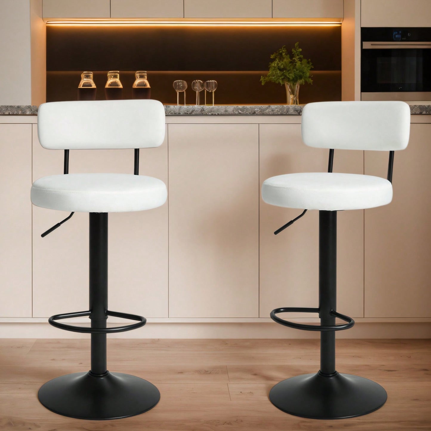 Modern Bar Stools Set Of 2, Upholstered Counter Height Bar Stools,Adjustable Bar Stool 24.5-30.5", Swivel Counter Stools For Kitchen Home