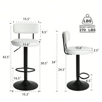 Modern Bar Stools Set Of 2, Upholstered Counter Height Bar Stools,Adjustable Bar Stool 24.5-30.5", Swivel Counter Stools For Kitchen Home