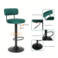 Modern Bar Stools Set Of 2, Upholstered Counter Height Bar Stools,Adjustable Bar Stool 24.5-30.5", Swivel Counter Stools For Kitchen Home