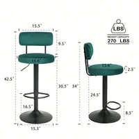 Modern Bar Stools Set Of 2, Upholstered Counter Height Bar Stools,Adjustable Bar Stool 24.5-30.5", Swivel Counter Stools For Kitchen Home