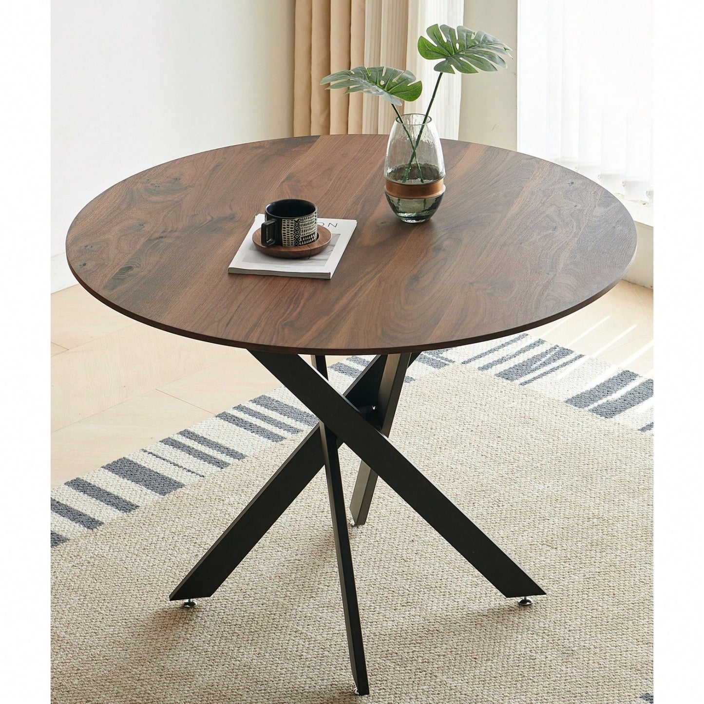 Mid-Century Dining Table For 4-6 People With Round Mdf Table Top, Pedestal Dining Table, End Table Leisure Coffee Table