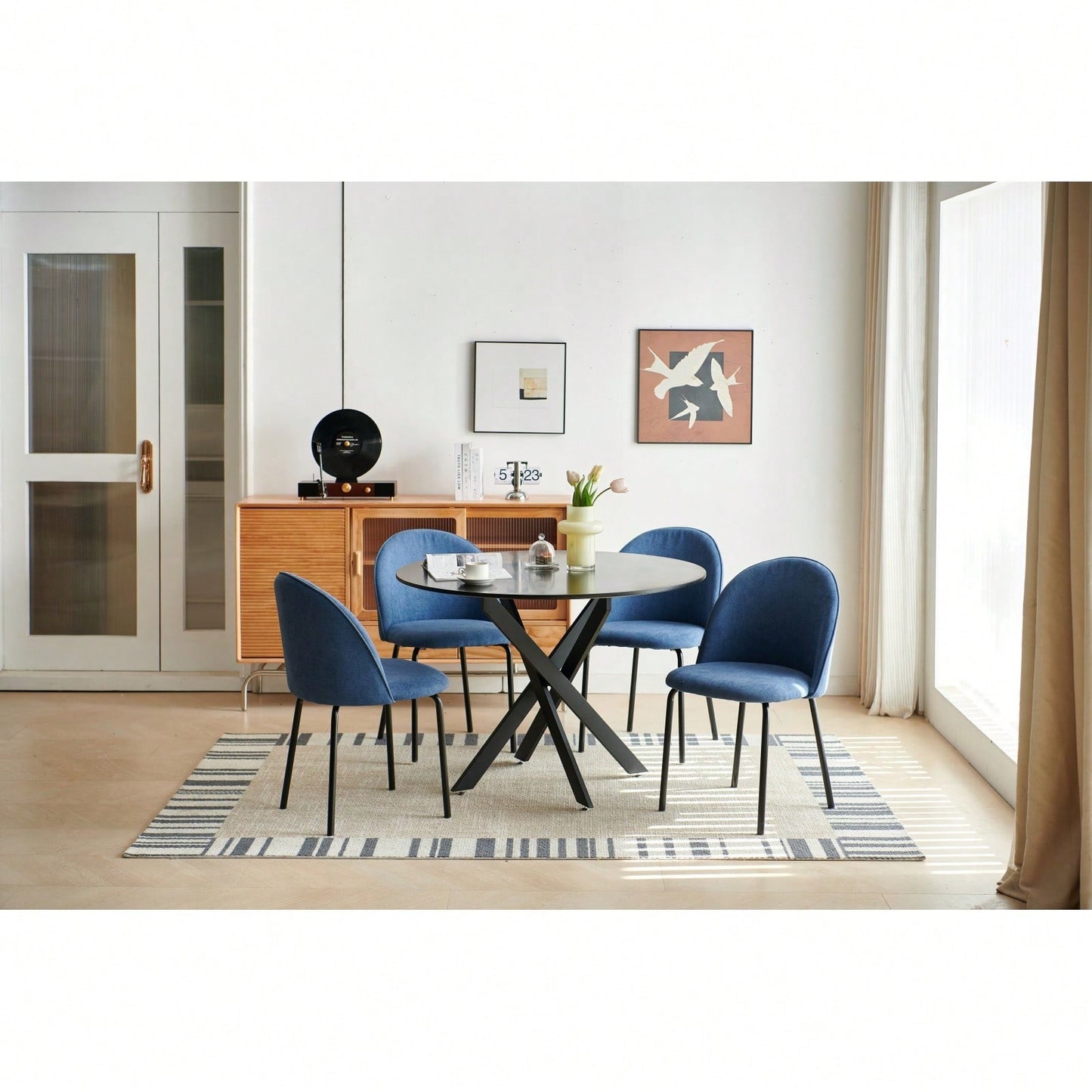 Mid-Century Dining Table For 4-6 People With Round Mdf Table Top, Pedestal Dining Table, End Table Leisure Coffee Table