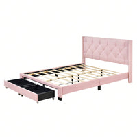 Queen Size Storage Bed Linen Upholstered Platform Bed With Two Drawers