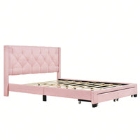 Queen Size Storage Bed Linen Upholstered Platform Bed With Two Drawers