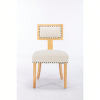 Set of 2 Linen Upholstered T-Back Dining Chairs with Rivet Detail and Adjustable Foot Pads for Comfort and Style