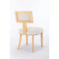 Set of 2 Linen Upholstered T-Back Dining Chairs with Rivet Detail and Adjustable Foot Pads for Comfort and Style