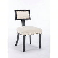 Set of 2 Linen Upholstered T-Back Dining Chairs with Rivet Detail and Adjustable Foot Pads for Comfort and Style