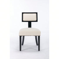 Set of 2 Linen Upholstered T-Back Dining Chairs with Rivet Detail and Adjustable Foot Pads for Comfort and Style