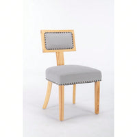Set of 2 Linen Upholstered T-Back Dining Chairs with Rivet Detail and Adjustable Foot Pads for Comfort and Style