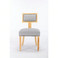 Set of 2 Linen Upholstered T-Back Dining Chairs with Rivet Detail and Adjustable Foot Pads for Comfort and Style