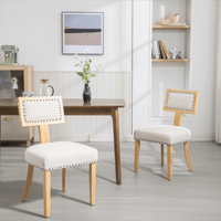 Set of 2 Linen Upholstered T-Back Dining Chairs with Rivet Detail and Adjustable Foot Pads for Comfort and Style