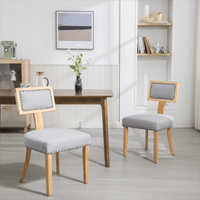 Set of 2 Linen Upholstered T-Back Dining Chairs with Rivet Detail and Adjustable Foot Pads for Comfort and Style