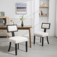 Set of 2 Linen Upholstered T-Back Dining Chairs with Rivet Detail and Adjustable Foot Pads for Comfort and Style