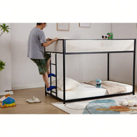 Heavy Duty Twin Over Twin Metal Bunk Bed Frame with Built-In Ladder and Safety Guardrails for Kids Teens Adults 400lbs Capacity