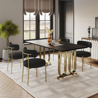 Mid-Century Modern Upholstered Boucle Dining Chairs Set of 2 with Ergonomic Backrest Thick Cushions and Brass Legs