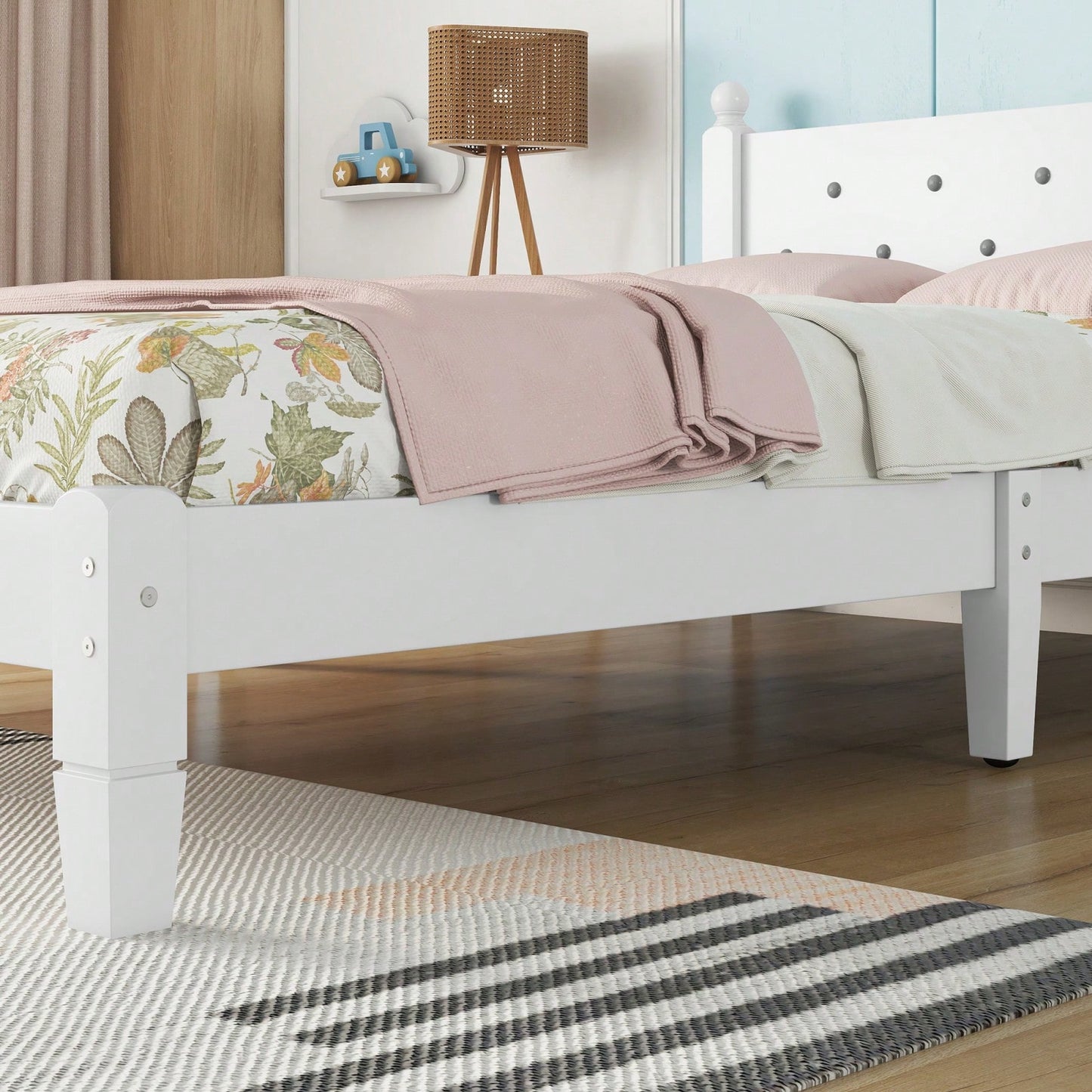 Twin Size Platform Bed Frame With Upholstered Button-Tufted Headboard, Wooden Slat Support, No Box Spring Needed, Easy Assembly, White