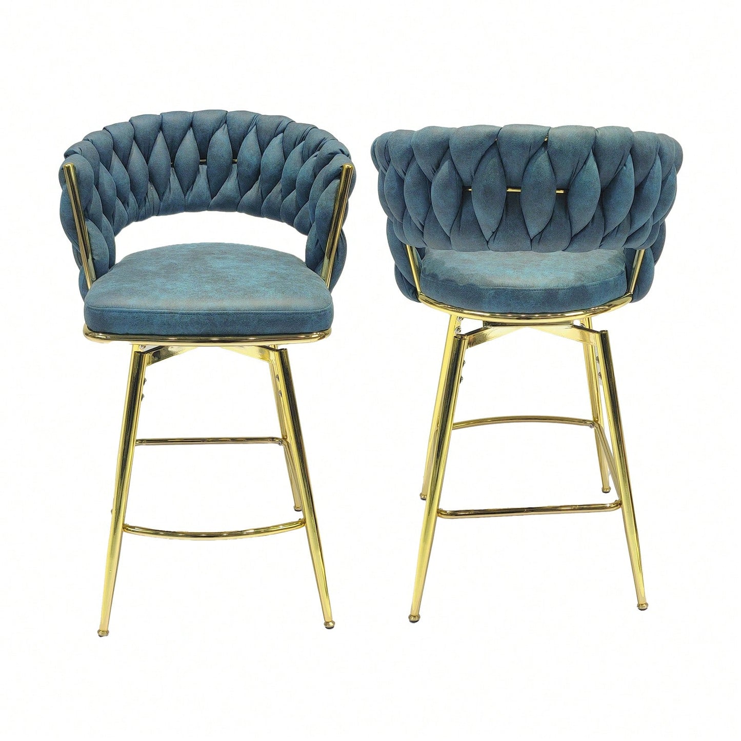 Set of 2 Suede Upholstered 360 Swivel Bar Stools with Back and Footrest for Kitchen Island