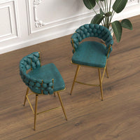 Set of 2 Suede Upholstered 360 Swivel Bar Stools with Back and Footrest for Kitchen Island