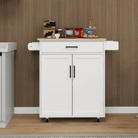 Rolling Kitchen Island Cart with Drawer and Doors Adjustable Shelves Towel and Seasoning Racks Rubber Wood Top