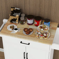 Rolling Kitchen Island Cart with Drawer and Doors Adjustable Shelves Towel and Seasoning Racks Rubber Wood Top