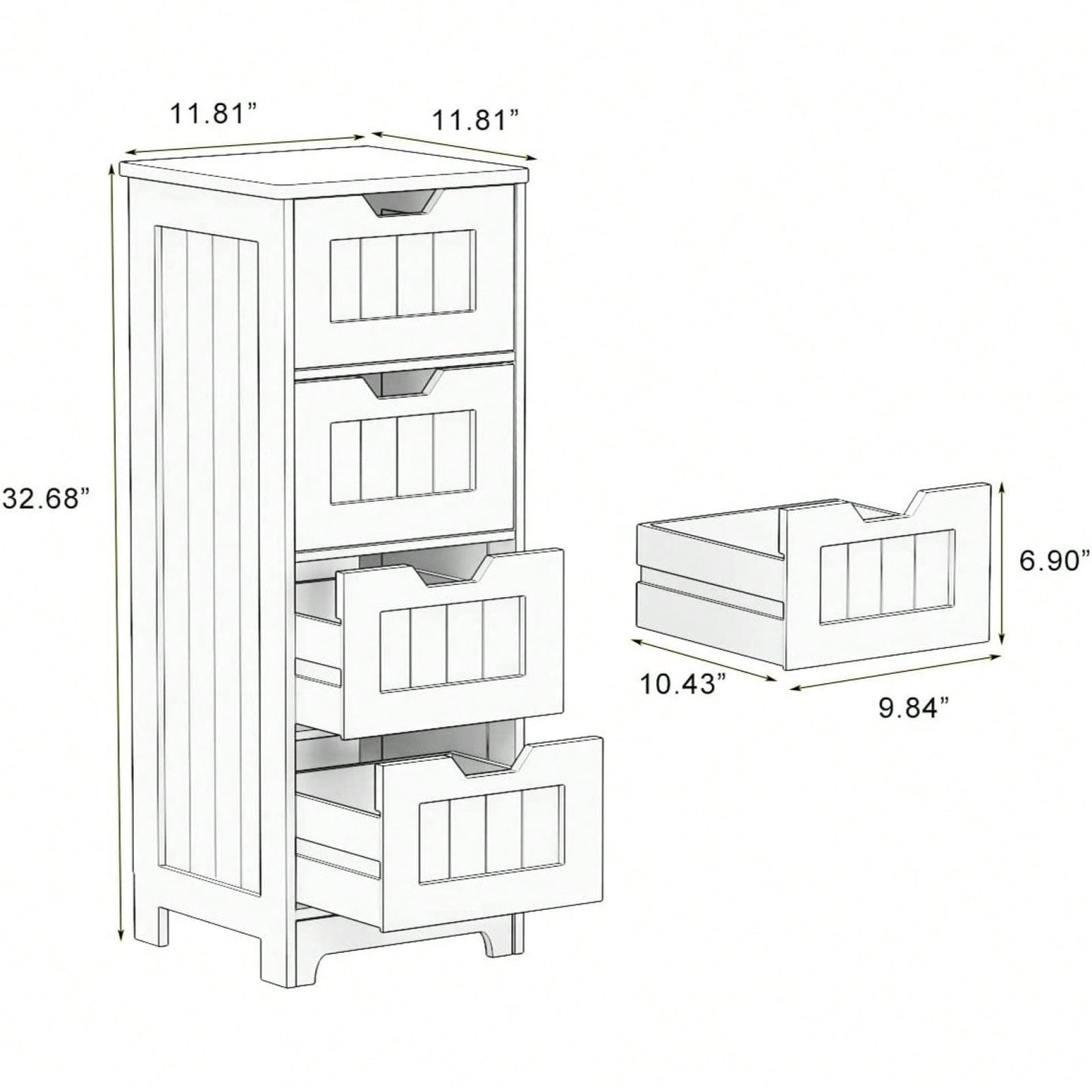 White Freestanding Storage Cabinet With 4 Drawers, Suitable For Bathroom, Living Room, Kitchen