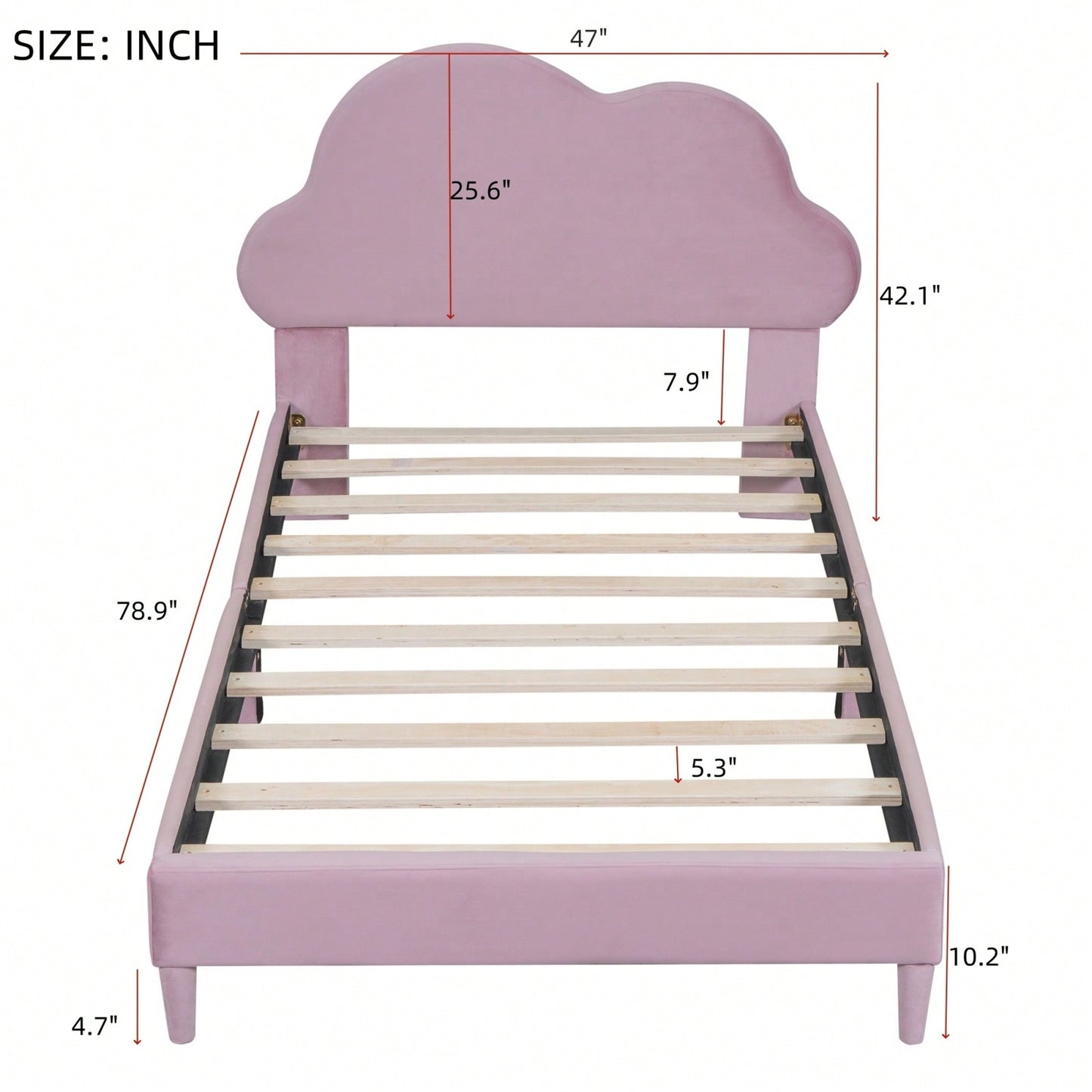 Cloud-Shaped Velvet Twin Platform Bed Frame with Wood Slat Support No Box Spring Required Easy Assembly